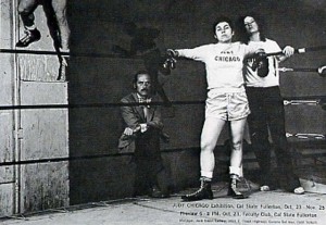 Judy Chicago, Boxing Ring Ad, Announcement in Artforum for Jack Glenn Gallery, 1971. Photo by Jerry McMillan